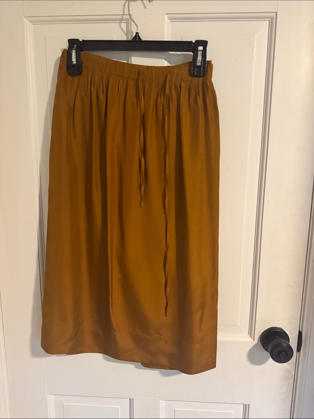 Madewell Women's Silk Bronze Drawstring Midi Skirt, size XS